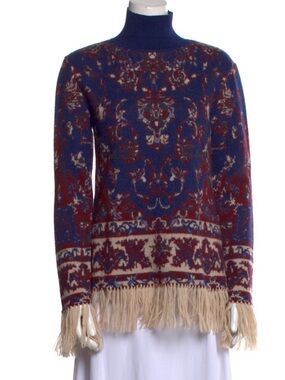 Paco Rabanne Navy and Burgundy Knit Alpaca Sweater